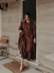 chocolate brown hemp maxi dress sustainably made in Australia