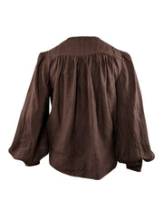 Womens Hemp shirt blouse button up billow sleeve chocolate