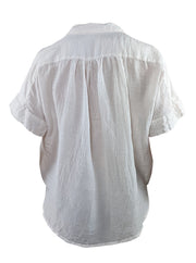 Semi sheer white hemp silk shortsleeve blouse made in Australia